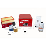 OEM service kit DA6040P for Land Rover Defender 2.2L & 2.4L TDCi Puma – includes oil, fuel, air filters, and drain plug – Britpart.