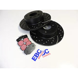 EBC Brake Kit for Land Rover Discovery 2 (1999–2004) featuring dimpled GD Sport rotors and red-coated Ultimax 2 brake pads