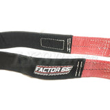 Factor 55 Tree Saver Strap – black and red 8ft recovery strap with reinforced eyes and Cordura guards, Made in USA