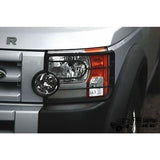 Black plastic front headlight guard set for 2005–2009 Land Rover LR3 / Discovery 3 – part VUB501200 – includes all fixings.