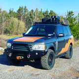 Lucky 8 L322CFE Steel Winch Bumper for Range Rover L322 – 3/16 inch U.S. steel, winch-ready, black powder coated bumper with recovery tabs