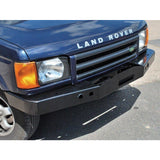 DA5645 heavy-duty front bumper for Land Rover Discovery 2 1999–2004 with built-in winch mount, steel construction, and powder-coated finish