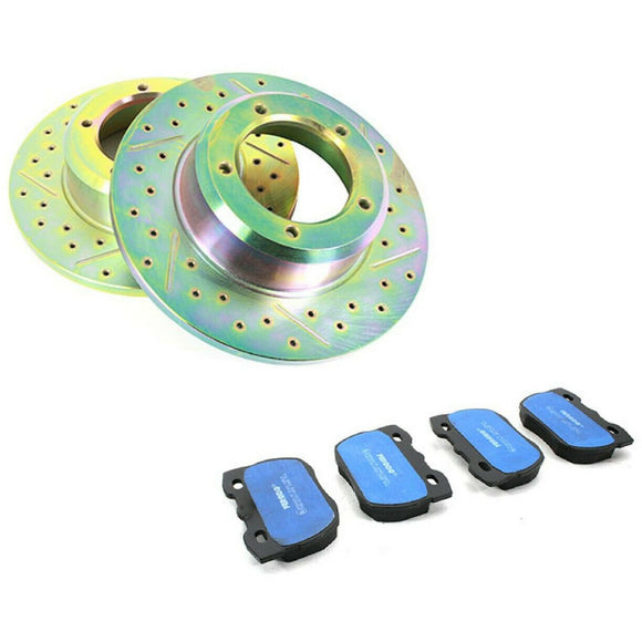 New Drilled /Grooved Performance Front Brake Discs & Ferodo Pads Set