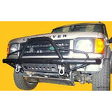 Raptor 4x4 tubular front winch bumper for Discovery 1, Discovery 2, and Range Rover Classic with black powder-coated finish and optional recovery points