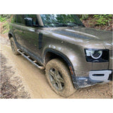 Proud Rhino Rock Sliders for Defender 110 – Frame-mounted 3/16 inch steel with EAS compressor protection and optional professional crating