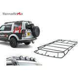 Terrafirma TF972 Roof Rack for LR3 & LR4 – CNC-bent steel, satin black, light mounting tabs, fits with or without factory roof tracks