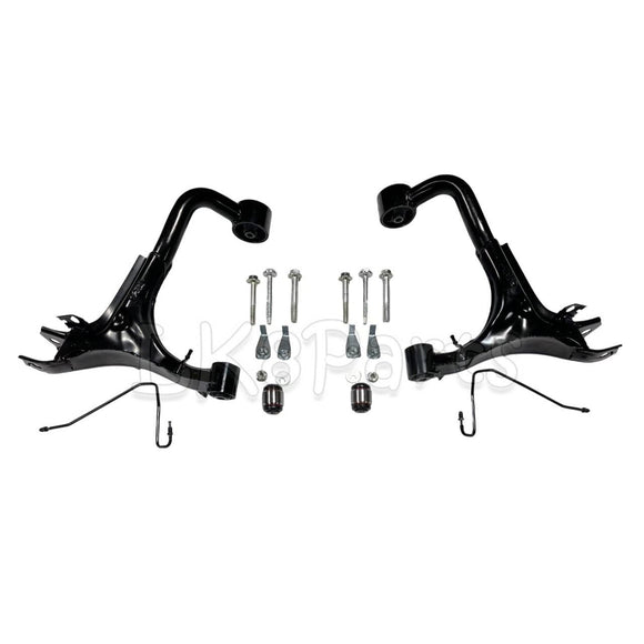 Complete rear control arm kit for LR3, LR4, and Range Rover Sport L320 – includes arms, bushings, hardware, and brake lines.