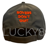 Lucky 8 Off Road Hat LK8HAT with stitched front logo and ROVERS DON’T QUIT on rear, adjustable cap for trail and shop use