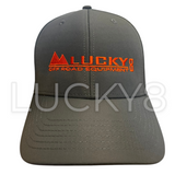 Lucky 8 Off Road Hat LK8HAT with stitched front logo and ROVERS DON’T QUIT on rear, adjustable cap for trail and shop use