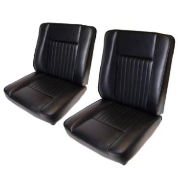 Deluxe black vinyl seat kit for Land Rover Series 2, 2A, 3 – includes 2 backs (MRC6982) and 2 bases (MRC6980) – classic comfort upgrade.