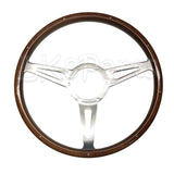 Mountney DA4877 15” semi-dished steering wheel with riveted wood rim and 3‑spoke polished centre