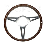 Mountney DA4877 15” semi-dished steering wheel with riveted wood rim and 3‑spoke polished centre