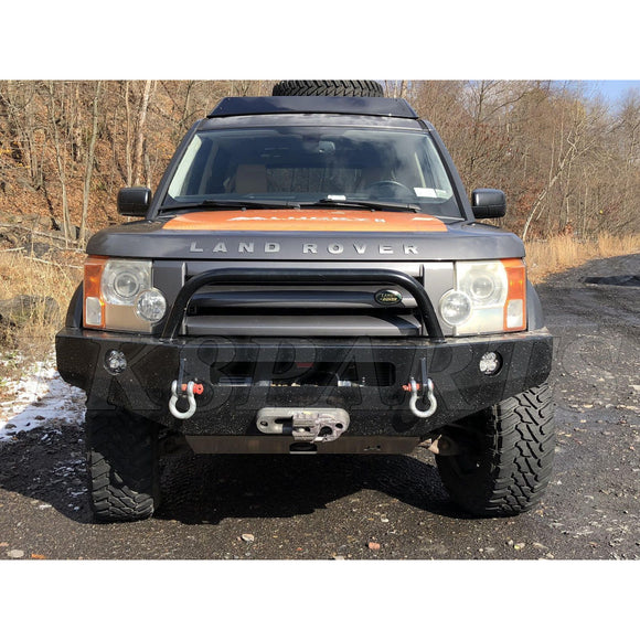 Lucky 8 CFE Steel Winch Bumper for Land Rover LR3 – 3/16 inch U.S. steel, winch-ready, frame-mounted with black powder coat finish