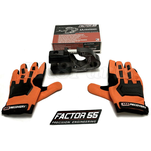Factor 55 Gray UltraHook Winch Hook & ARB Gloves kit For Up To 3/8