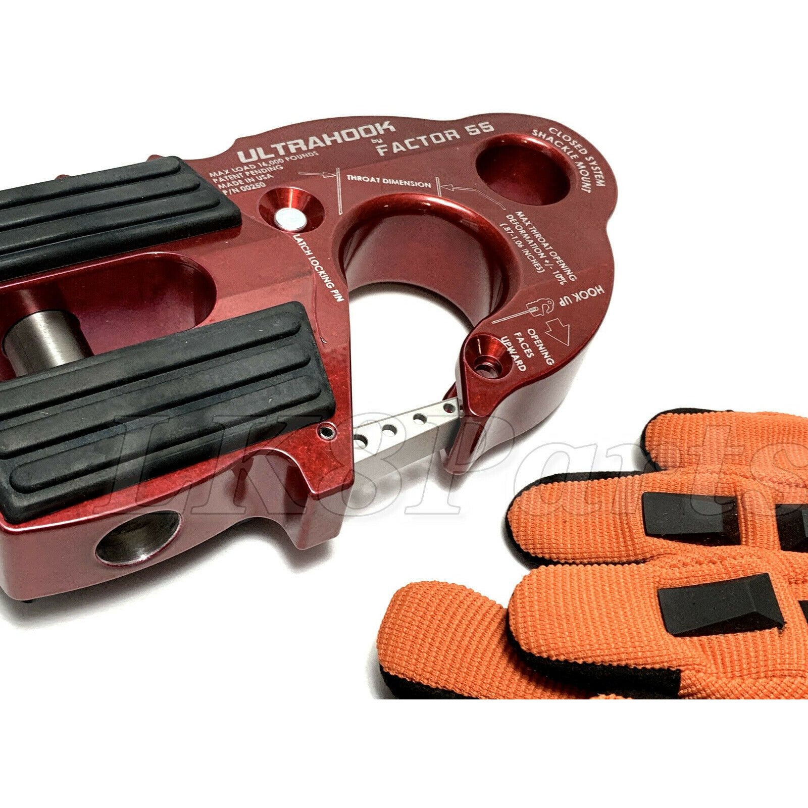 Factor 55 Red UltraHook Winch Hook & ARB Gloves kit For Up To 3/8
